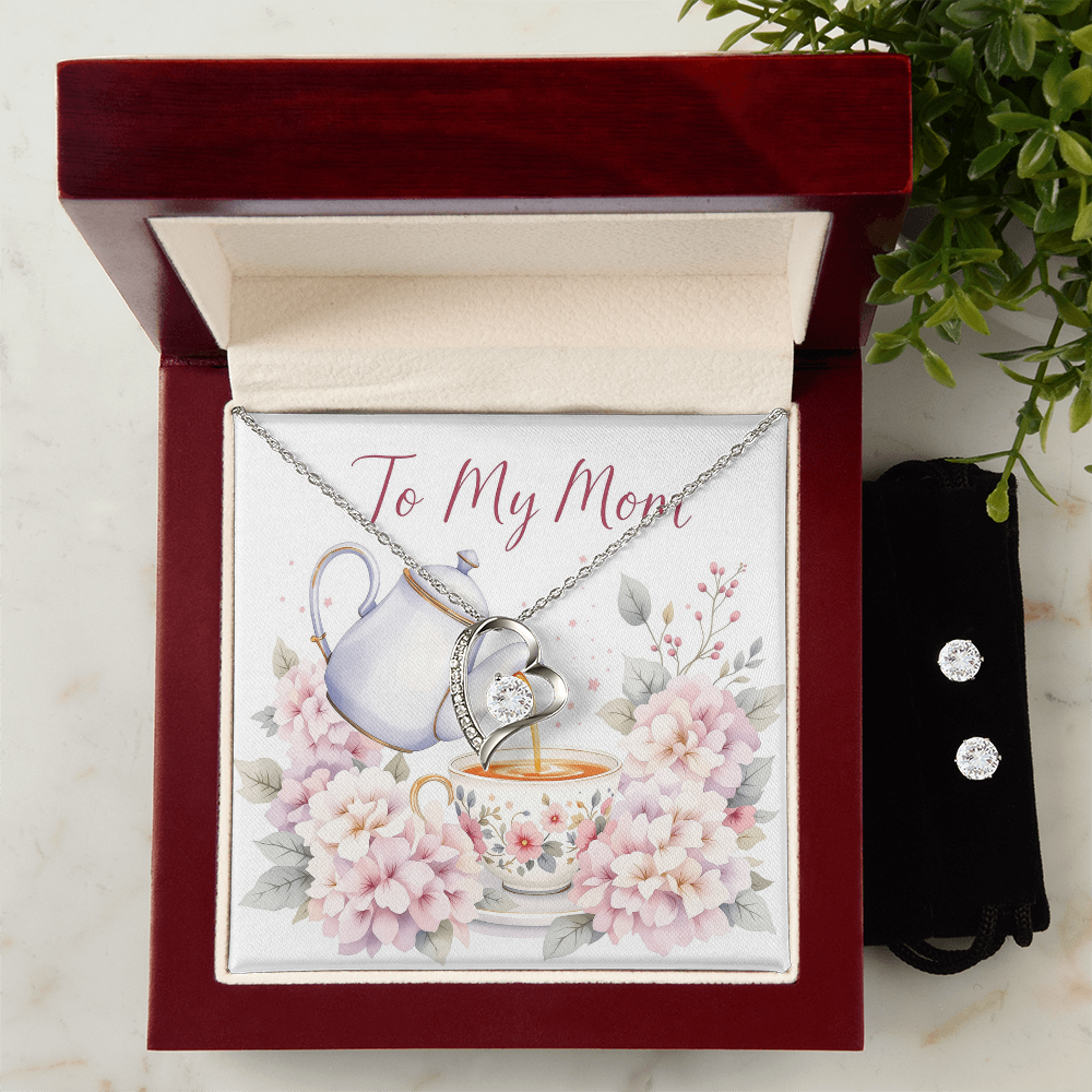 To My Mom Necklace & Earring Set - Vintage Tea Time