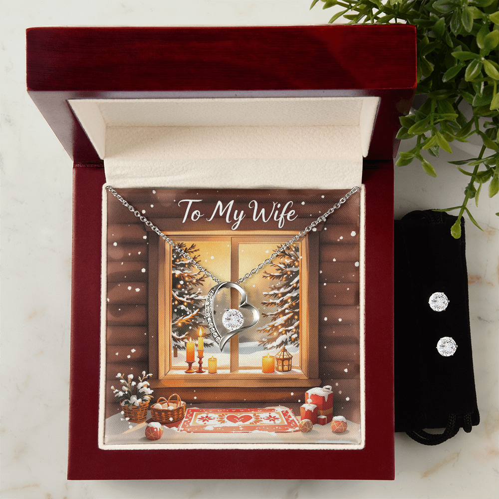 To My Wife Necklace & Earring Set - Candlelit Snow