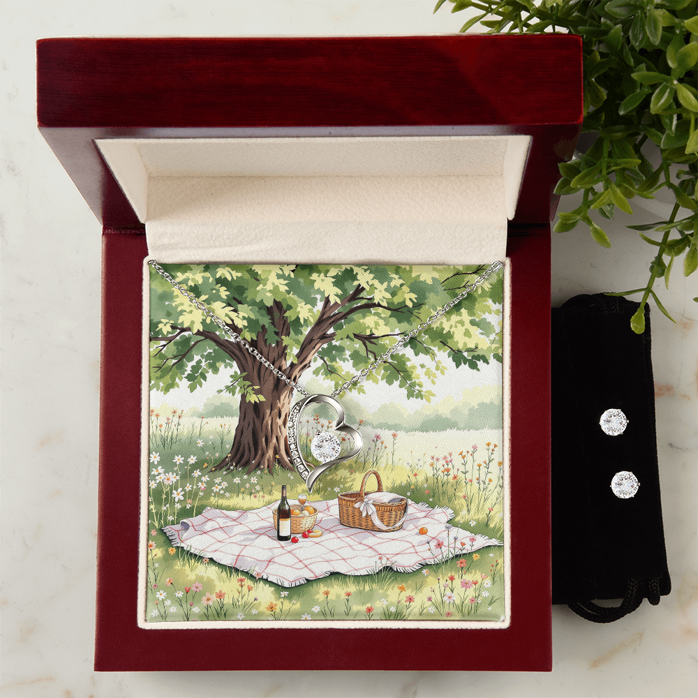 To My Wife Necklace & Earring Set - Golden Afternoon Picnic