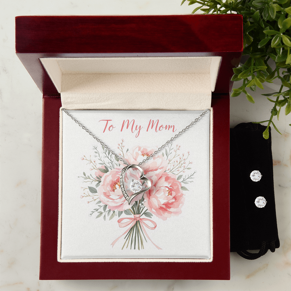 To My Mom Necklace & Earring Set - Peony Whisper