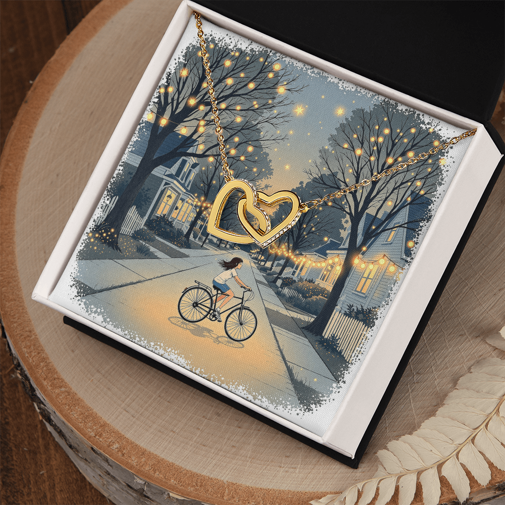 Interlocking Hearts Necklace - Bicycle Rides at Dusk