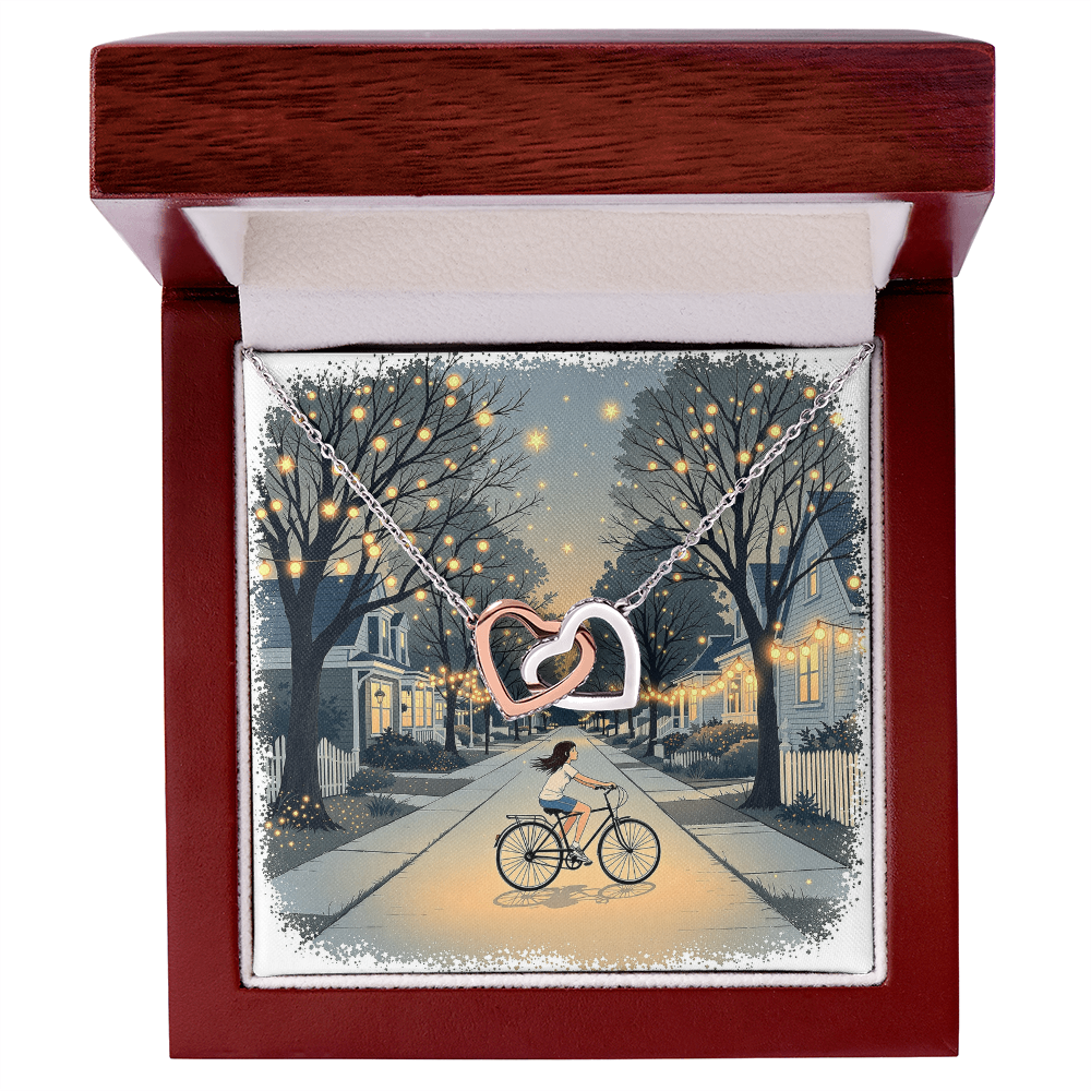Interlocking Hearts Necklace - Bicycle Rides at Dusk