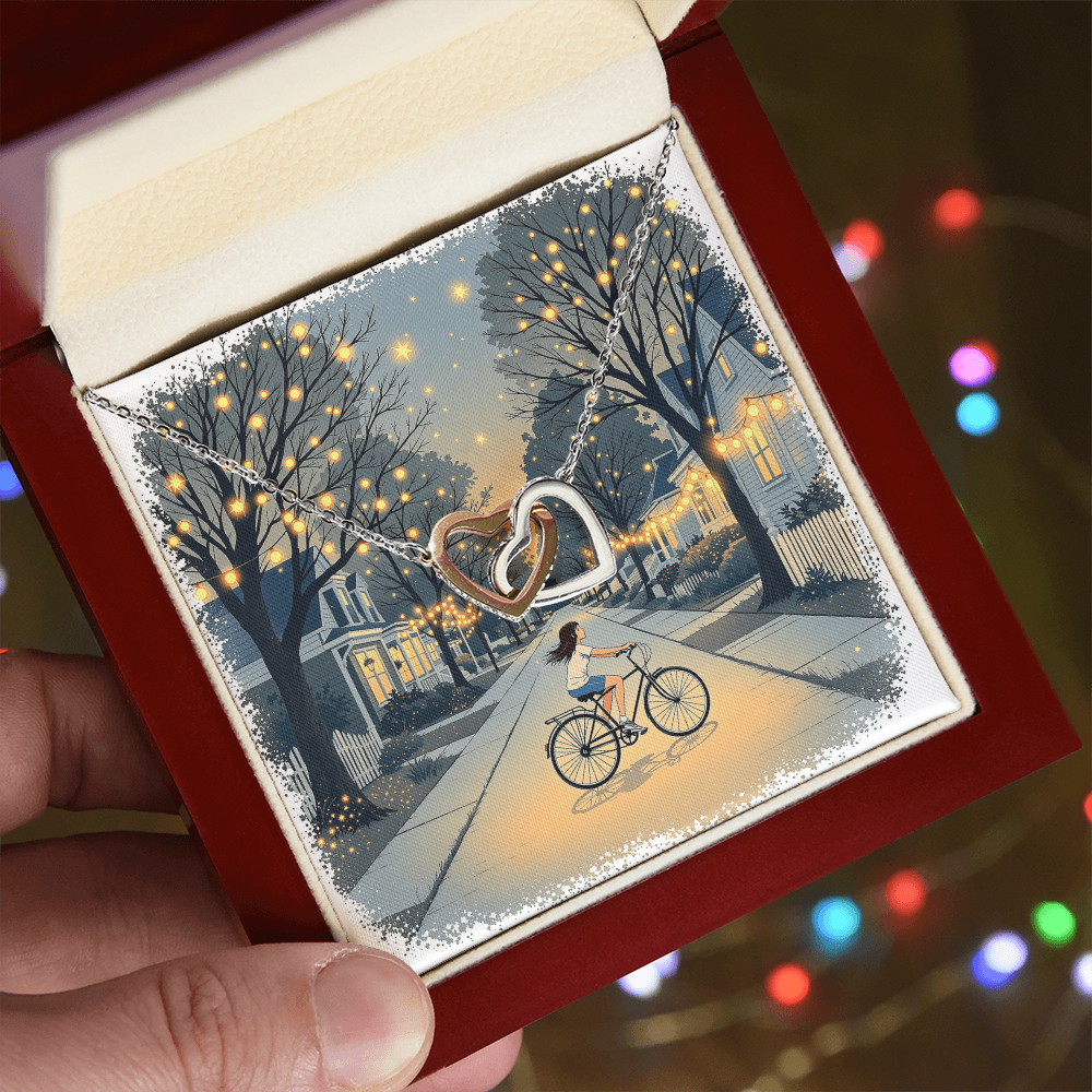 Interlocking Hearts Necklace - Bicycle Rides at Dusk