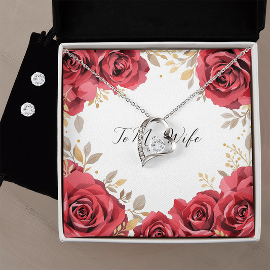 To My Wife Necklace & Earring Set - Rose Gold Romance