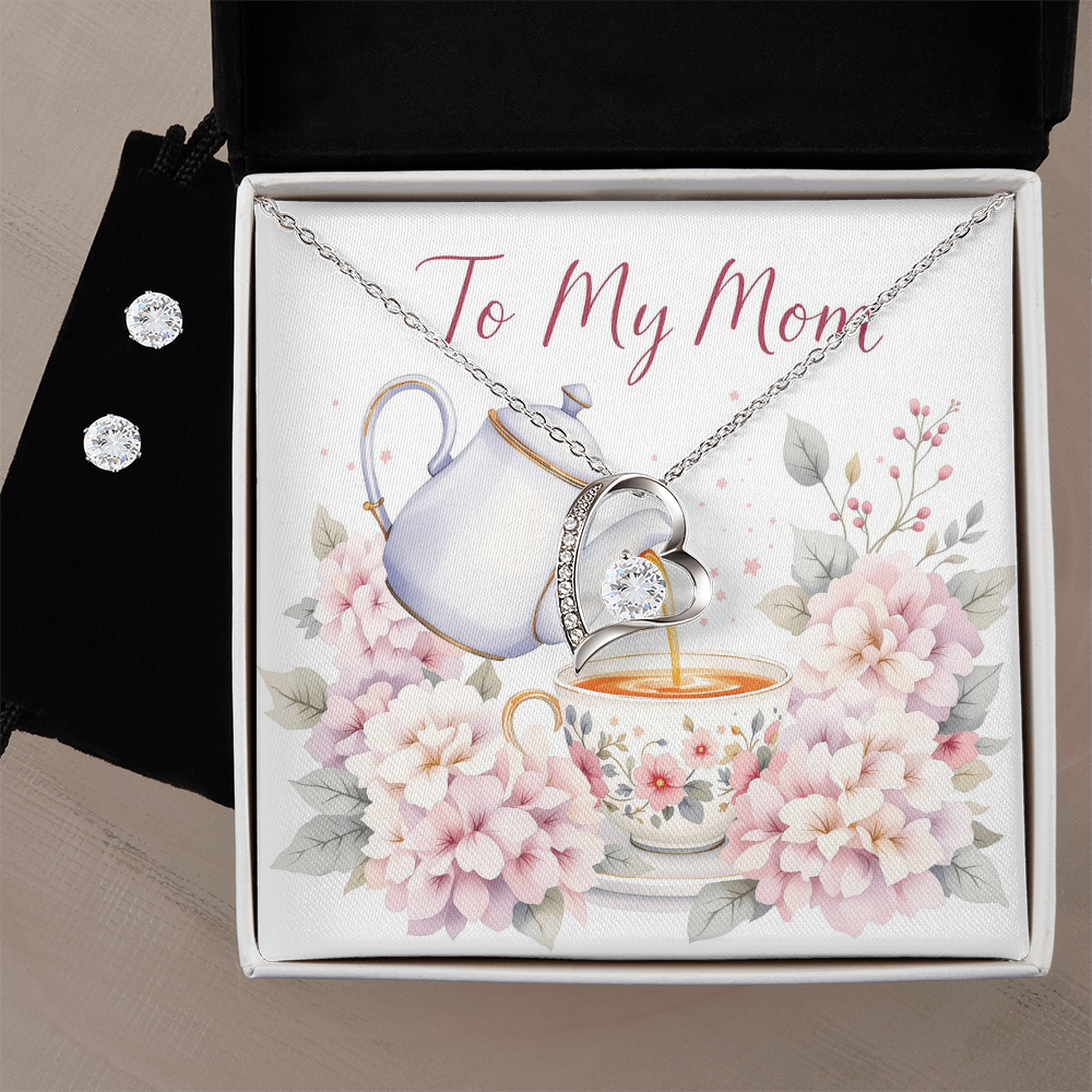 To My Mom Necklace & Earring Set - Vintage Tea Time