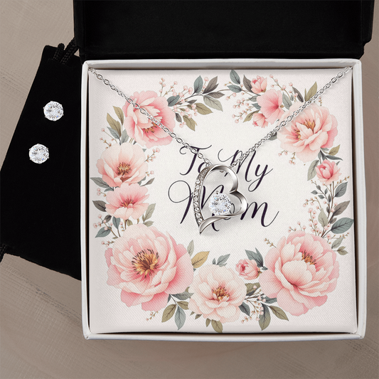To My Mom Necklace & Earring Set - Peony Blush