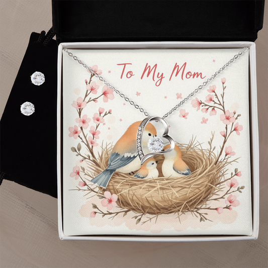 To My Mom Necklace & Earring Set - Cherry Blossom Nest