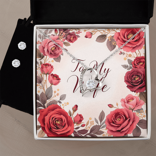 To My Wife Necklace & Earring Set - Crimson Rose
