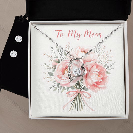 To My Mom Necklace & Earring Set - Peony Whisper