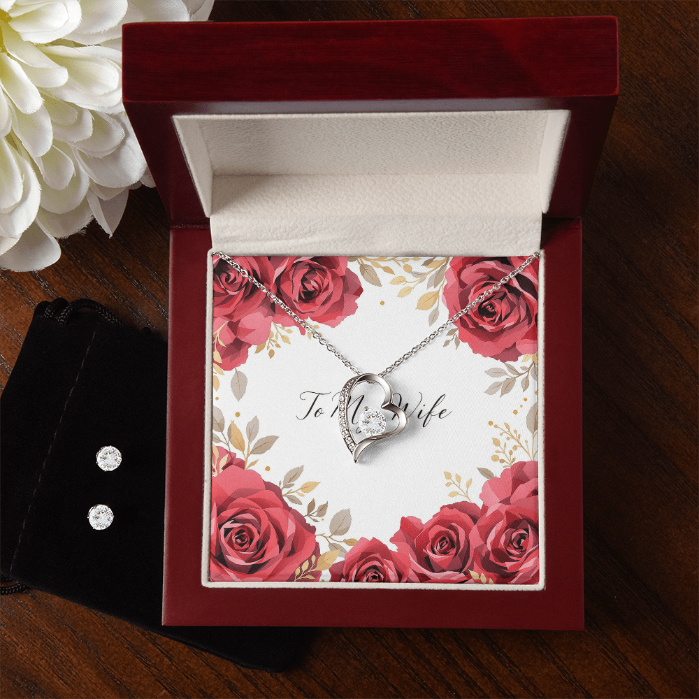 To My Wife Necklace & Earring Set - Rose Gold Romance