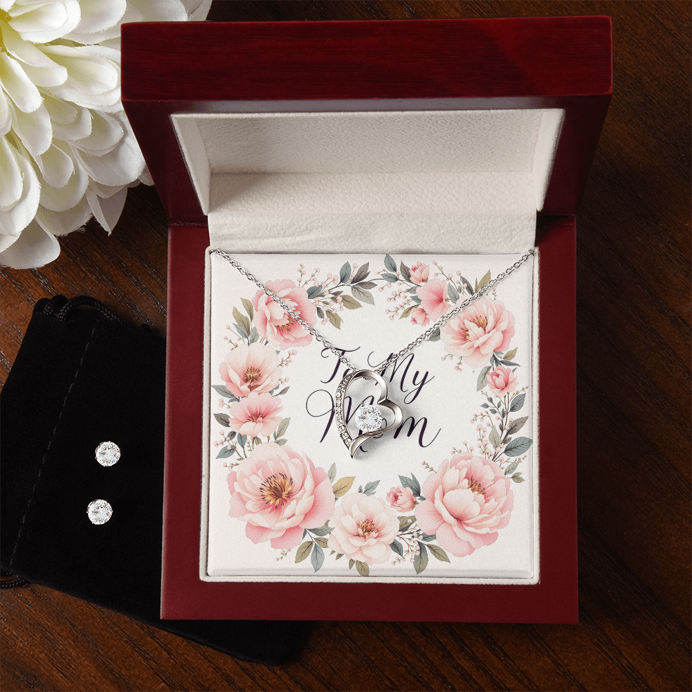 To My Mom Necklace & Earring Set - Peony Blush