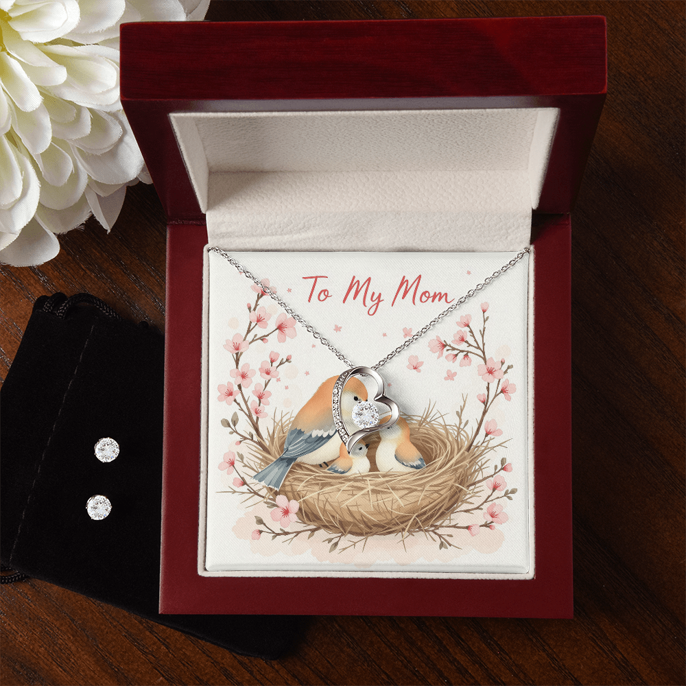 To My Mom Necklace & Earring Set - Cherry Blossom Nest