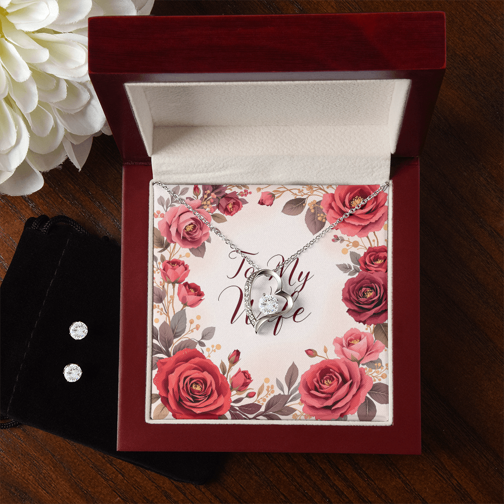 To My Wife Necklace & Earring Set - Crimson Rose