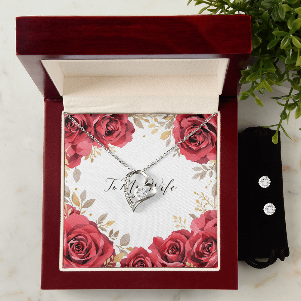 To My Wife Necklace & Earring Set - Rose Gold Romance