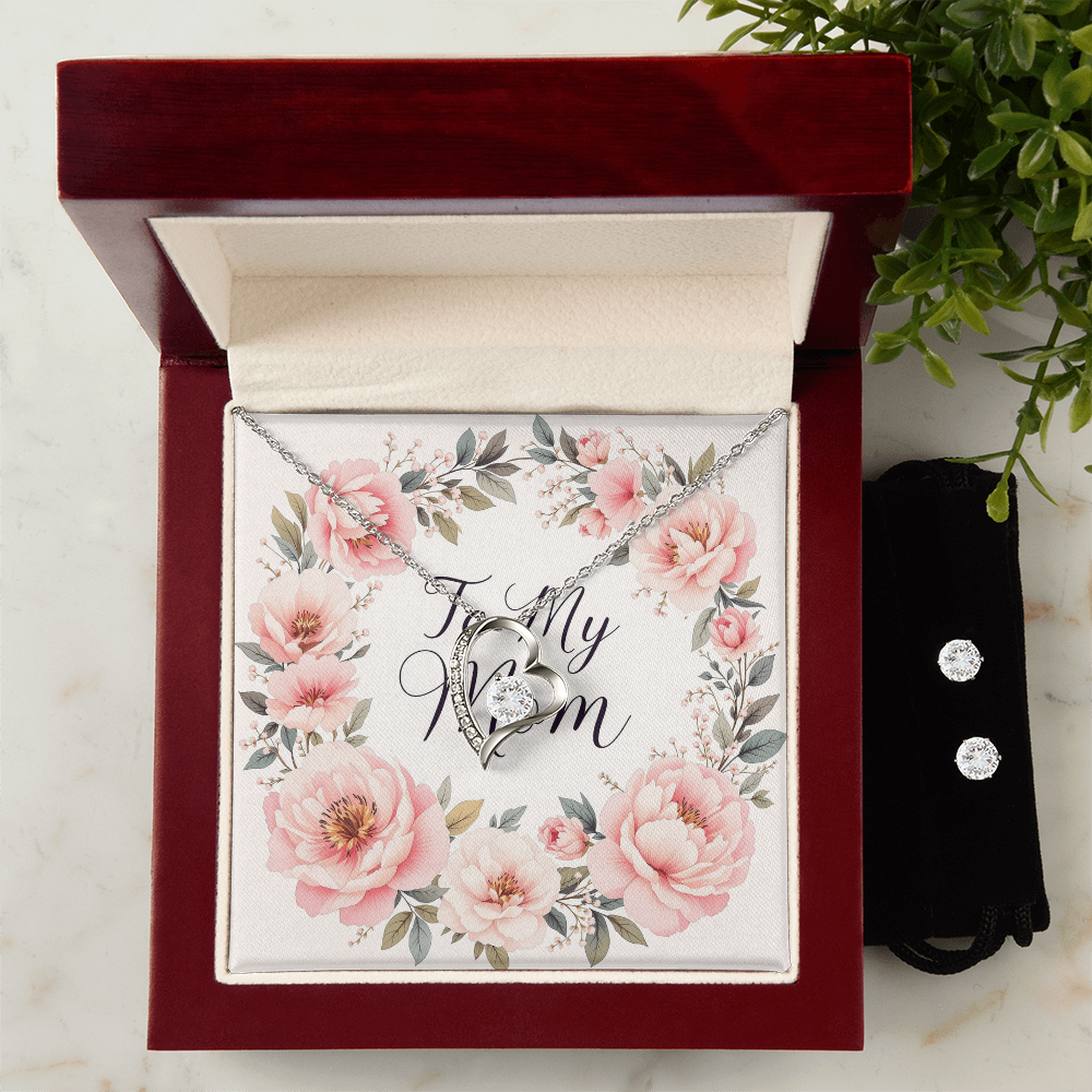 To My Mom Necklace & Earring Set - Peony Blush
