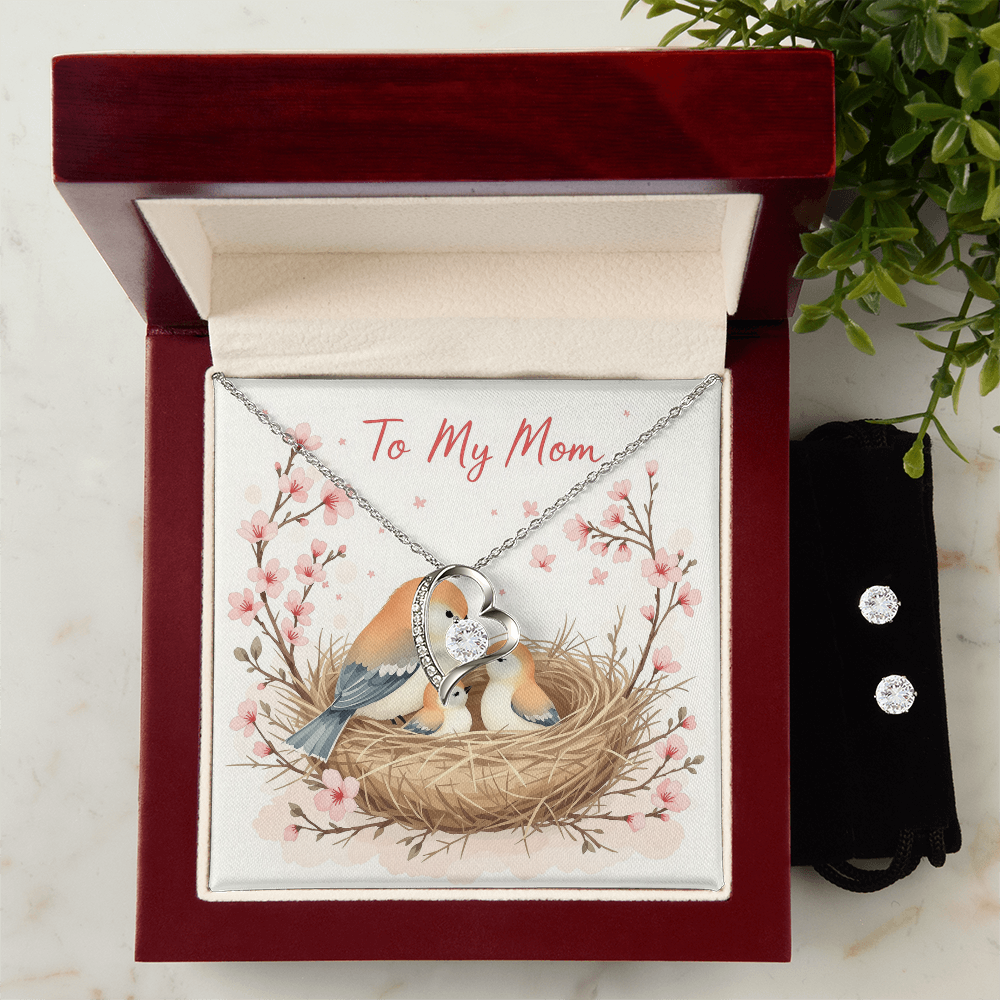 To My Mom Necklace & Earring Set - Cherry Blossom Nest